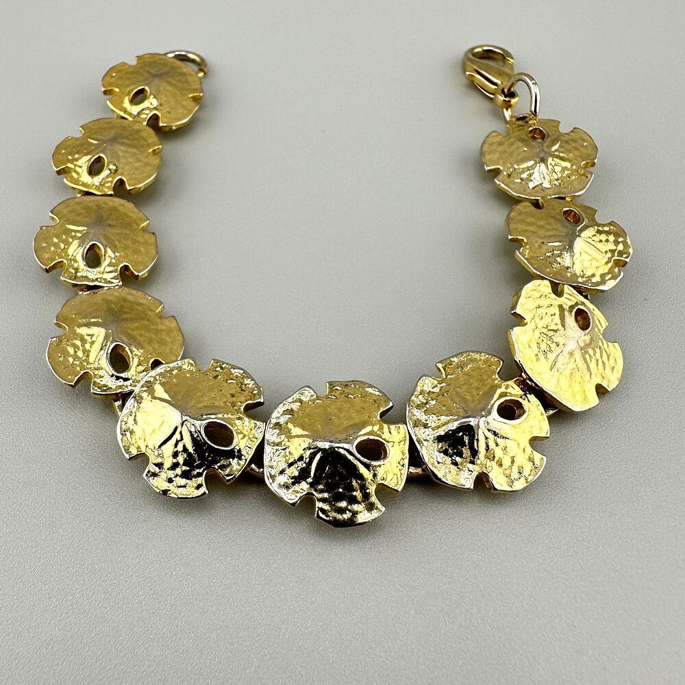 Vintage Sand Dollar Bracelet Gold Tone Sea Life Ocean Beach Nautical 6.5"Heavy